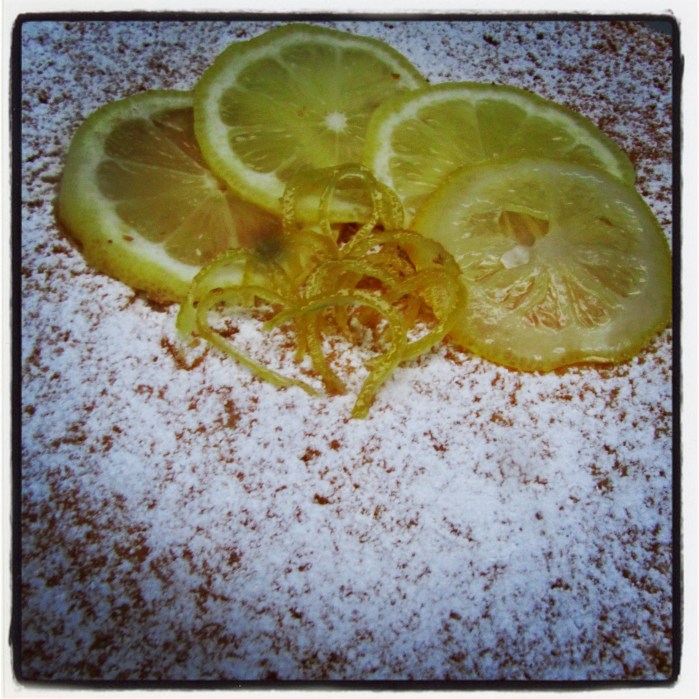 Candied Lemon Zest for White Caprese Cake